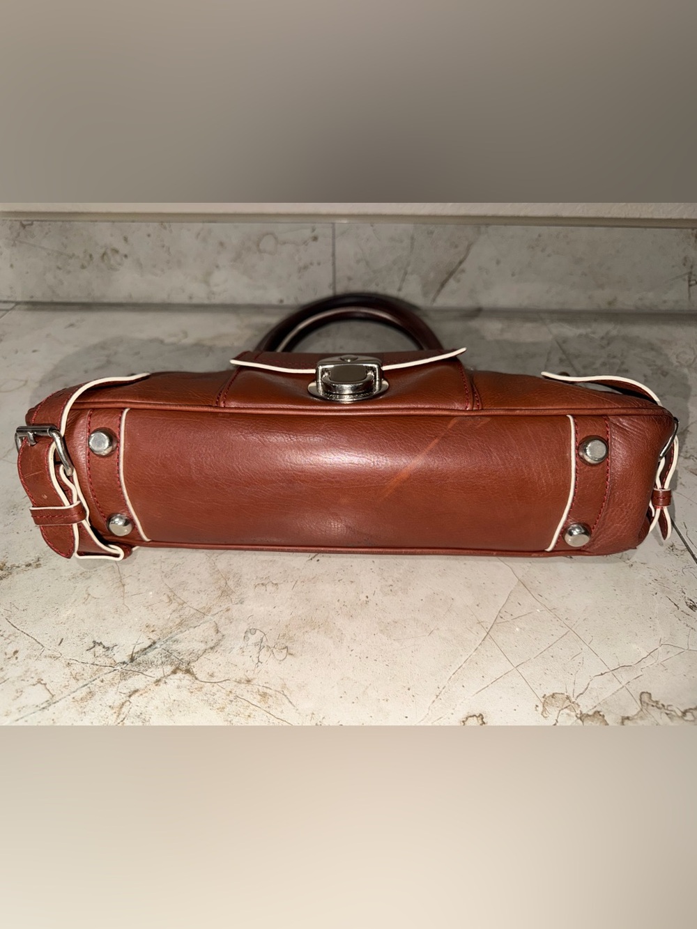 Marc Jacob’s East/West Brown Leather Top-Handle Satchel - Picture 8 of 16